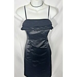 Vintage BCBG Black Satin Mini Dress 90s Thin Strap Dark‎ Romantic Y2K Vamp